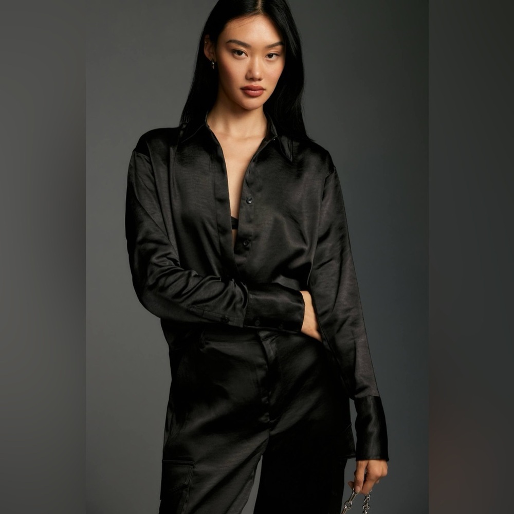 Good American Shiny Black Blouse - Picture 1 of 5